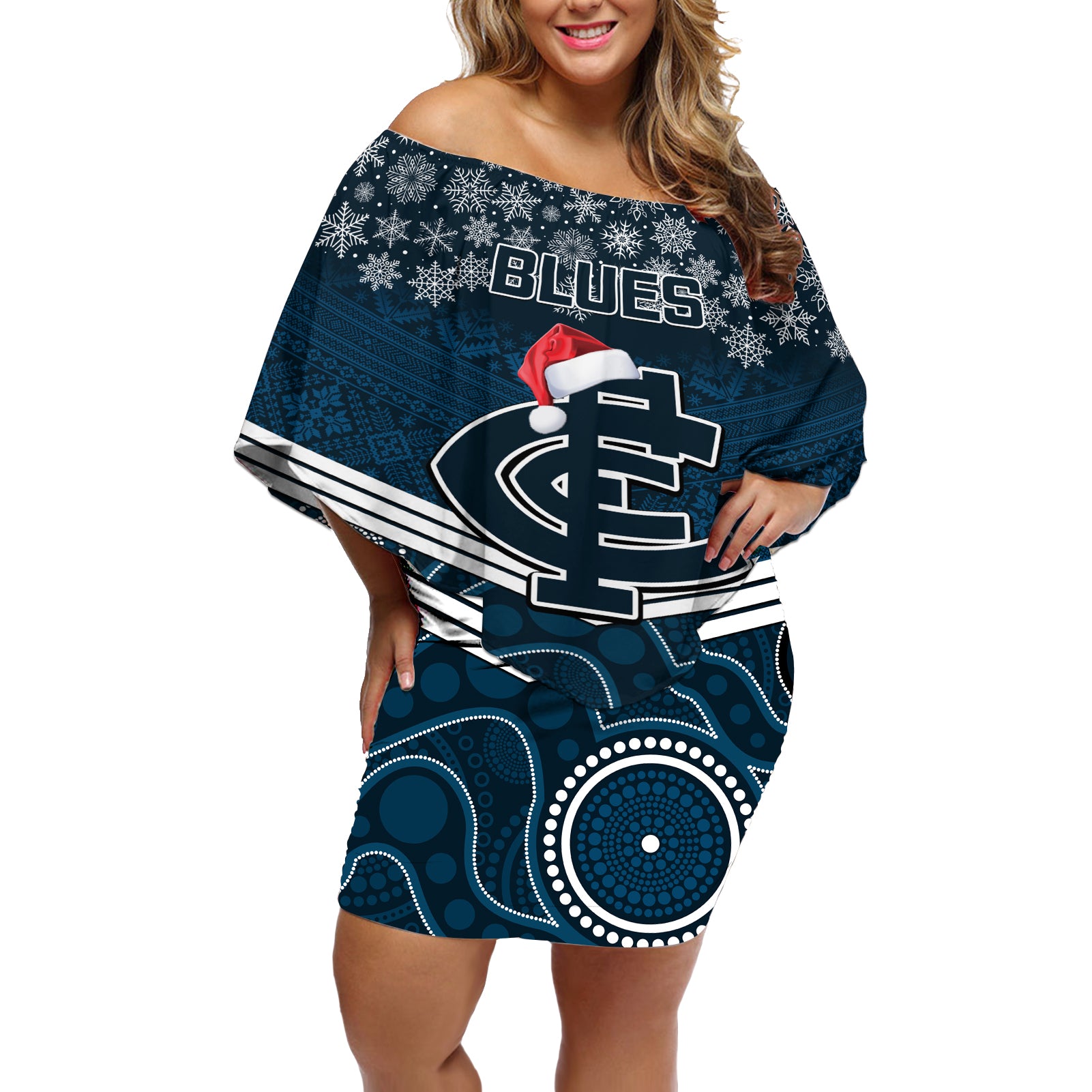 custom-blues-football-christmas-off-shoulder-short-dress-merry-xmas-2023-mix-aboriginal-art