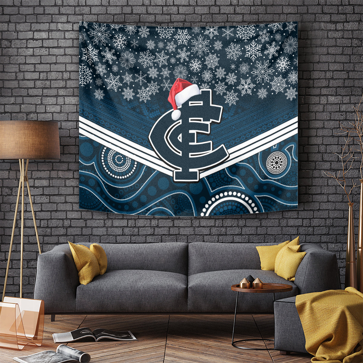 Custom Blues Football Christmas Tapestry Merry Xmas 2023 Mix Aboriginal Art - Vibe Hoodie Shop