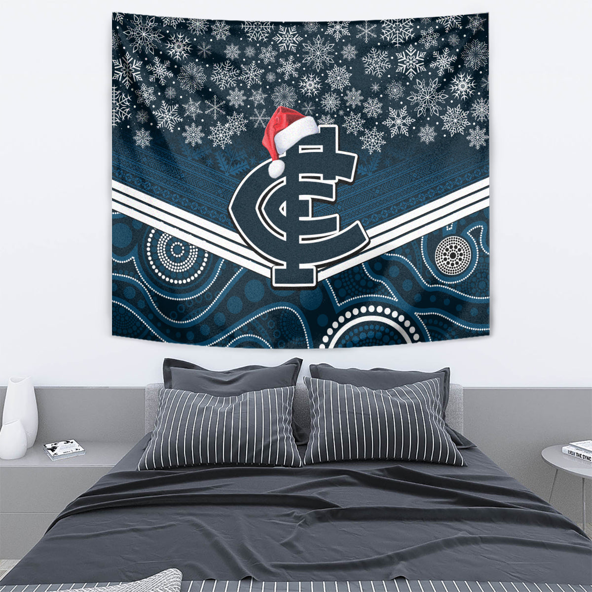 Custom Blues Football Christmas Tapestry Merry Xmas 2023 Mix Aboriginal Art - Vibe Hoodie Shop