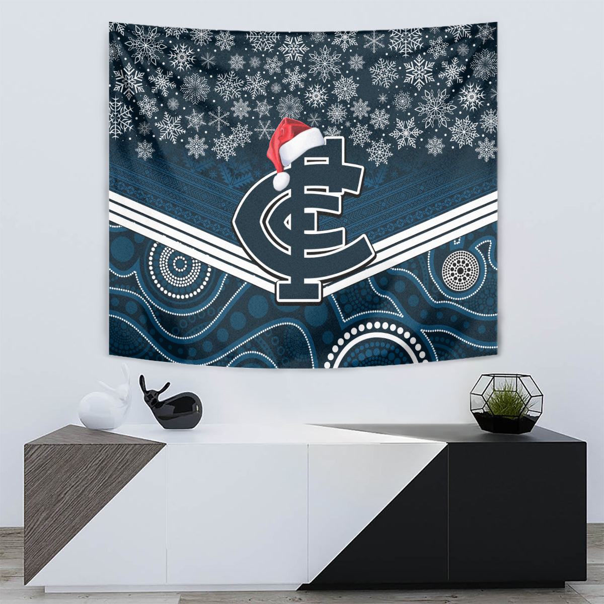 Custom Blues Football Christmas Tapestry Merry Xmas 2023 Mix Aboriginal Art - Vibe Hoodie Shop