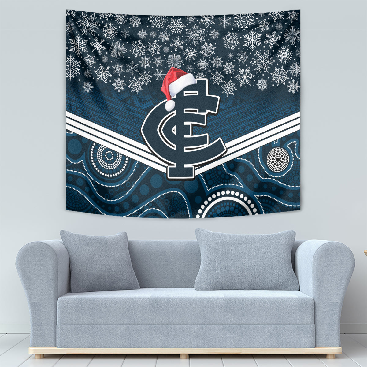 Custom Blues Football Christmas Tapestry Merry Xmas 2023 Mix Aboriginal Art - Vibe Hoodie Shop