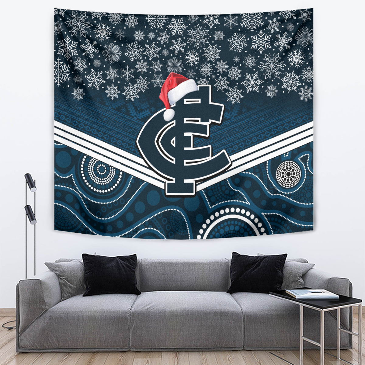 Custom Blues Football Christmas Tapestry Merry Xmas 2023 Mix Aboriginal Art - Vibe Hoodie Shop