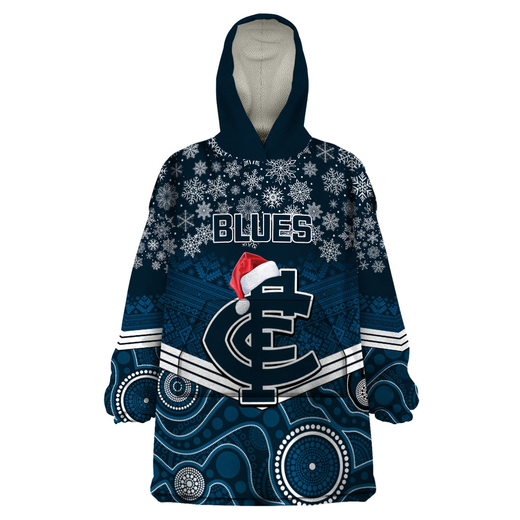 Custom Blues Football Christmas Wearable Blanket Hoodie Merry Xmas 2023 Mix Aboriginal Art - Vibe Hoodie Shop