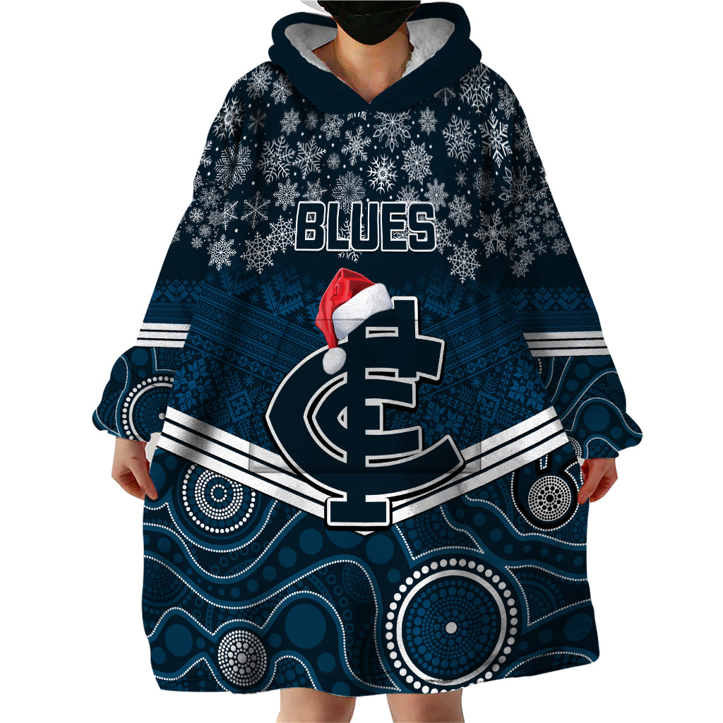 Custom Blues Football Christmas Wearable Blanket Hoodie Merry Xmas 2023 Mix Aboriginal Art - Vibe Hoodie Shop