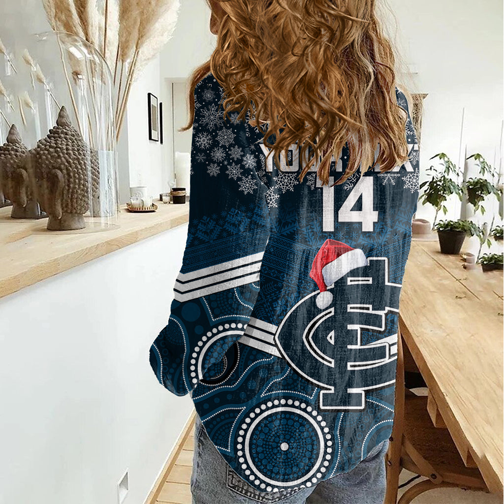 Custom Blues Football Christmas Women Casual Shirt Merry Xmas 2023 Mix Aboriginal Art - Vibe Hoodie Shop