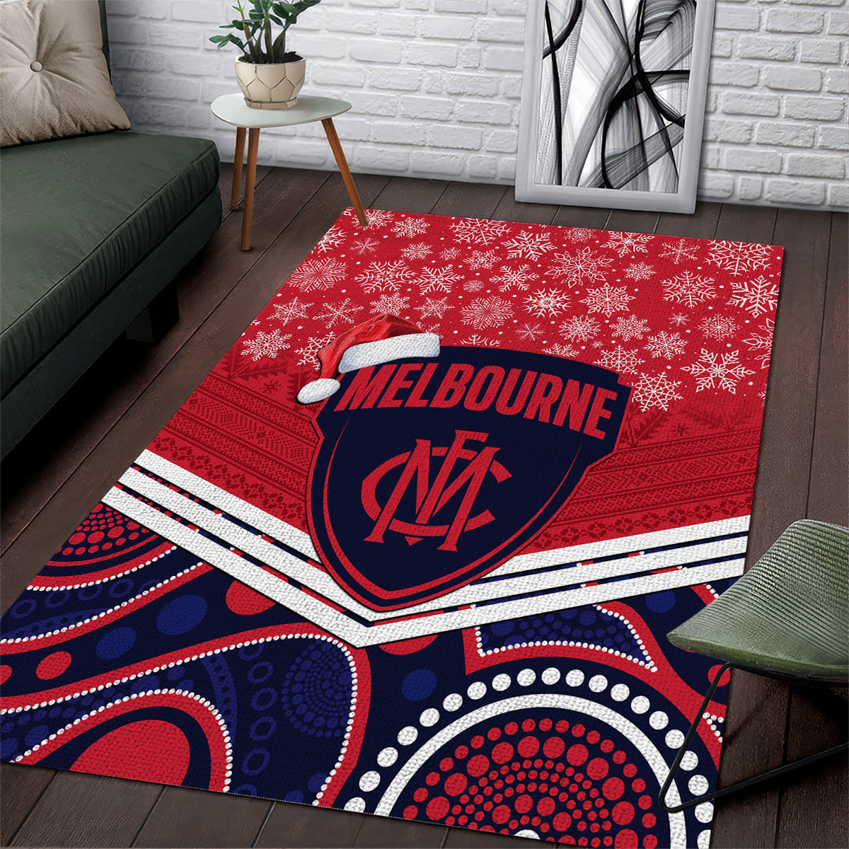 Custom Melbourne Football Christmas Area Rug Merry Xmas 2023 Mix Aboriginal Art - Vibe Hoodie Shop