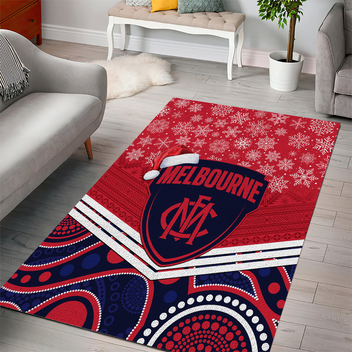 Custom Melbourne Football Christmas Area Rug Merry Xmas 2023 Mix Aboriginal Art - Vibe Hoodie Shop