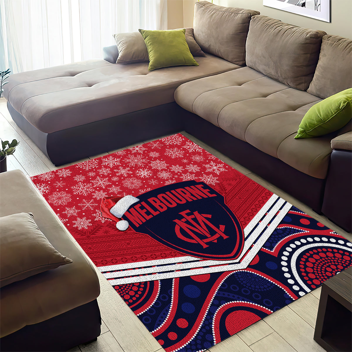 Custom Melbourne Football Christmas Area Rug Merry Xmas 2023 Mix Aboriginal Art - Vibe Hoodie Shop