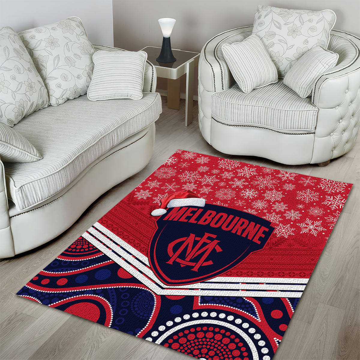 Custom Melbourne Football Christmas Area Rug Merry Xmas 2023 Mix Aboriginal Art - Vibe Hoodie Shop