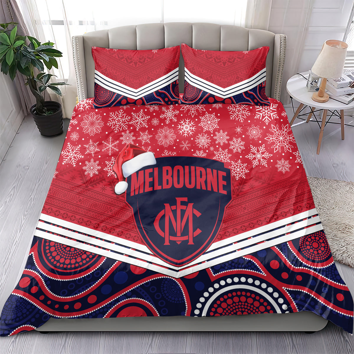 Custom Melbourne Football Christmas Bedding Set Merry Xmas 2023 Mix Aboriginal Art - Vibe Hoodie Shop