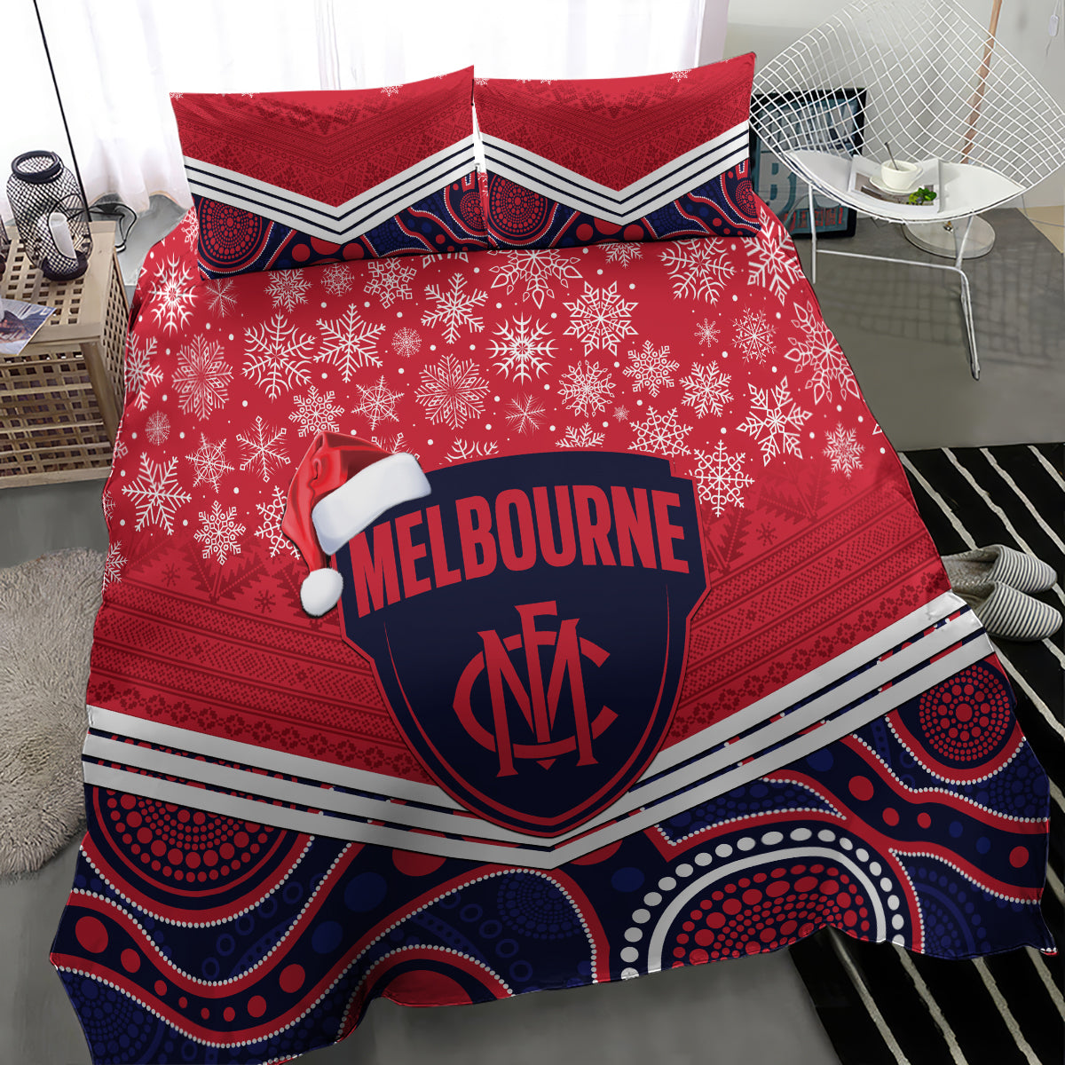 Custom Melbourne Football Christmas Bedding Set Merry Xmas 2023 Mix Aboriginal Art - Vibe Hoodie Shop