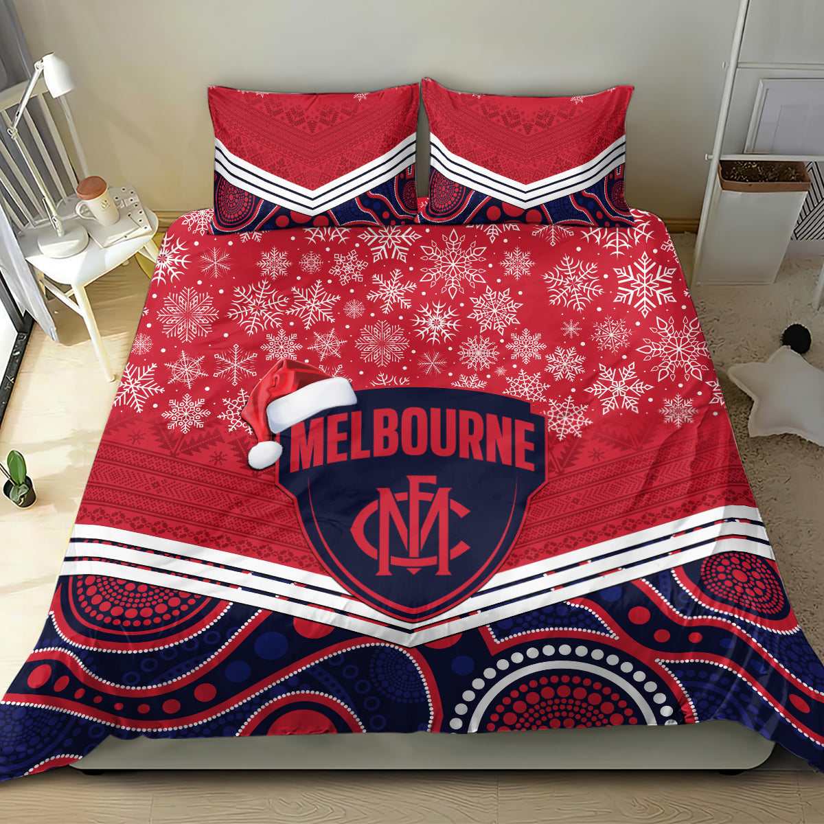 Custom Melbourne Football Christmas Bedding Set Merry Xmas 2023 Mix Aboriginal Art - Vibe Hoodie Shop