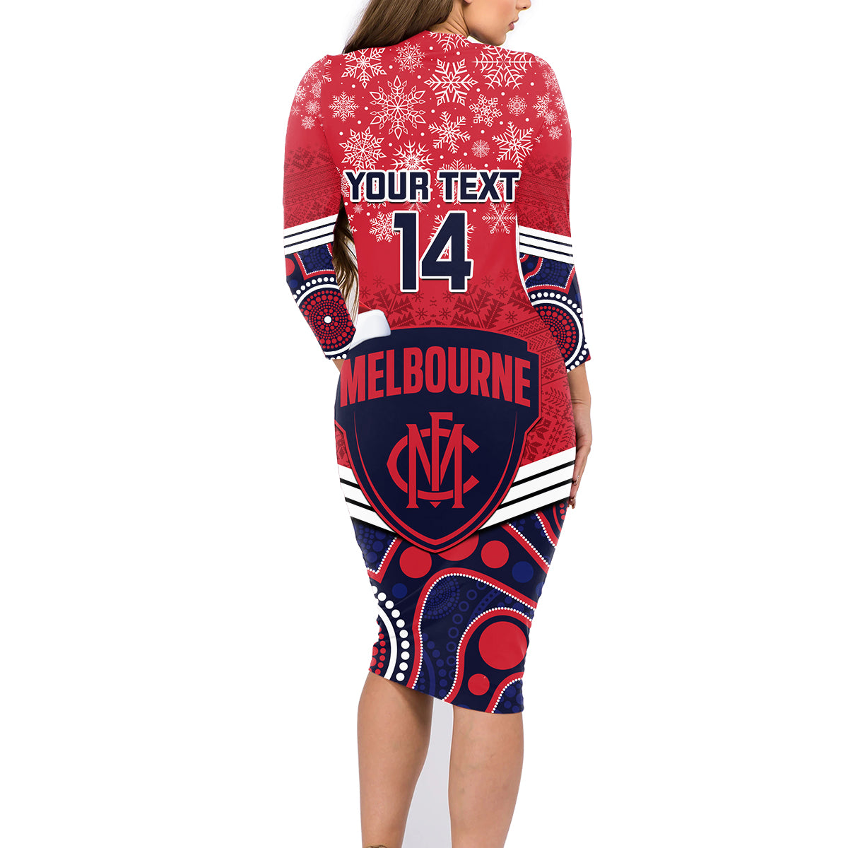 custom-melbourne-football-christmas-family-matching-long-sleeve-bodycon-dress-and-hawaiian-shirt-merry-xmas-2023-mix-aboriginal-art