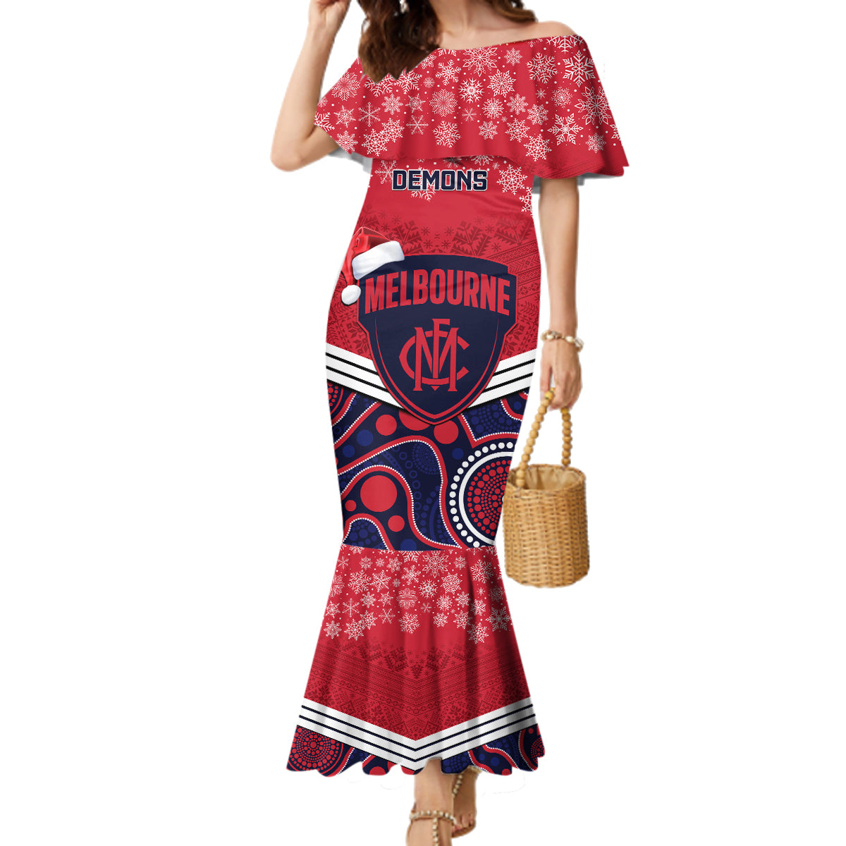 custom-melbourne-football-christmas-family-matching-mermaid-dress-and-hawaiian-shirt-merry-xmas-2023-mix-aboriginal-art