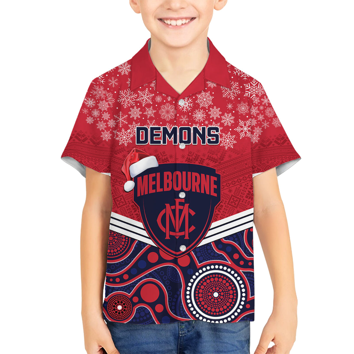 custom-melbourne-football-christmas-family-matching-off-shoulder-long-sleeve-dress-and-hawaiian-shirt-merry-xmas-2023-mix-aboriginal-art