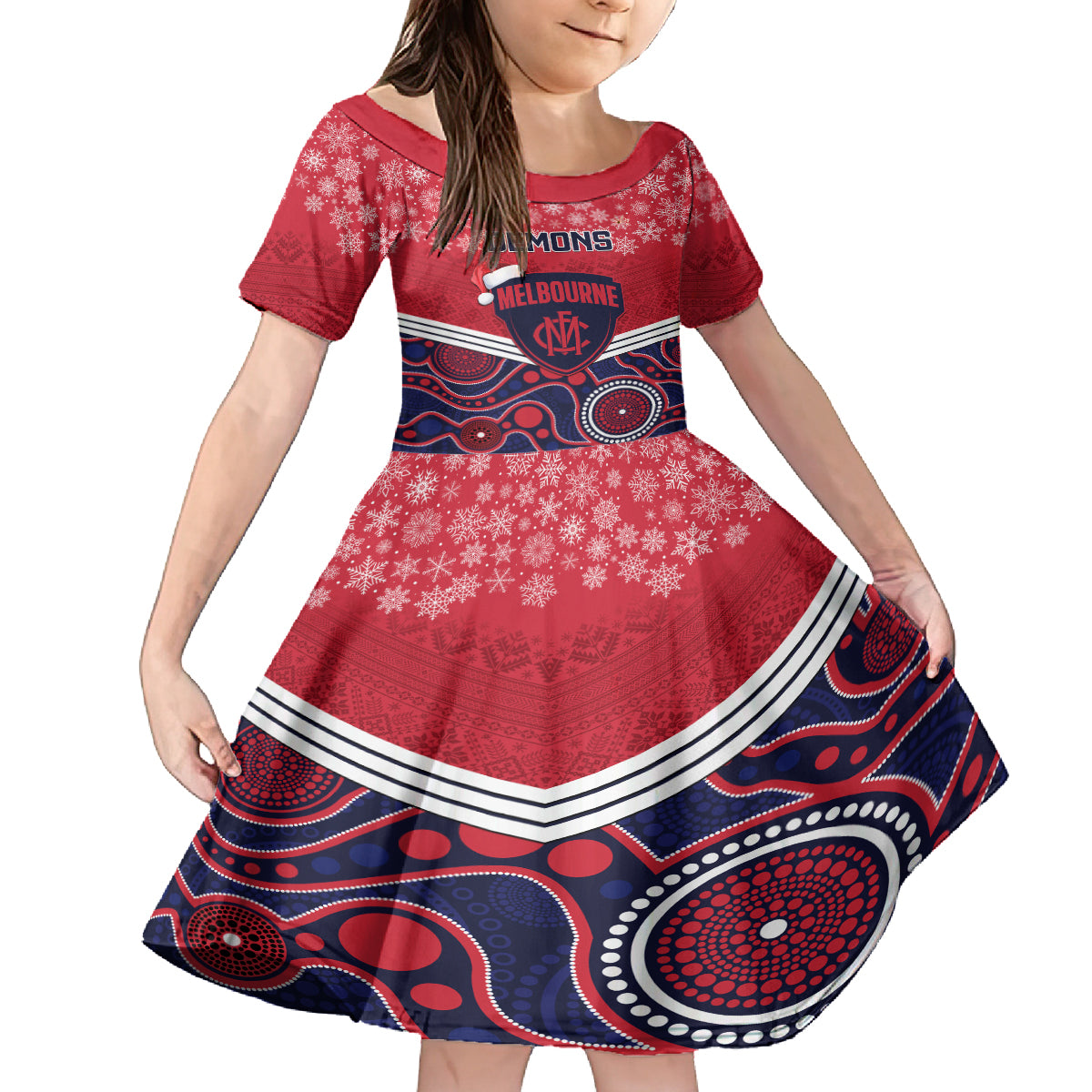 custom-melbourne-football-christmas-family-matching-off-shoulder-maxi-dress-and-hawaiian-shirt-merry-xmas-2023-mix-aboriginal-art