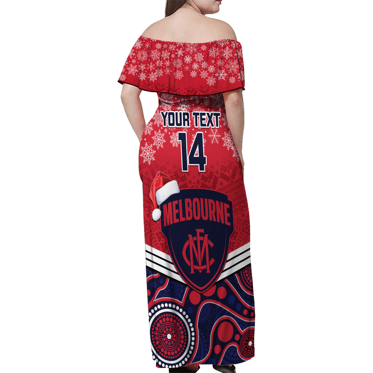 custom-melbourne-football-christmas-family-matching-off-shoulder-maxi-dress-and-hawaiian-shirt-merry-xmas-2023-mix-aboriginal-art