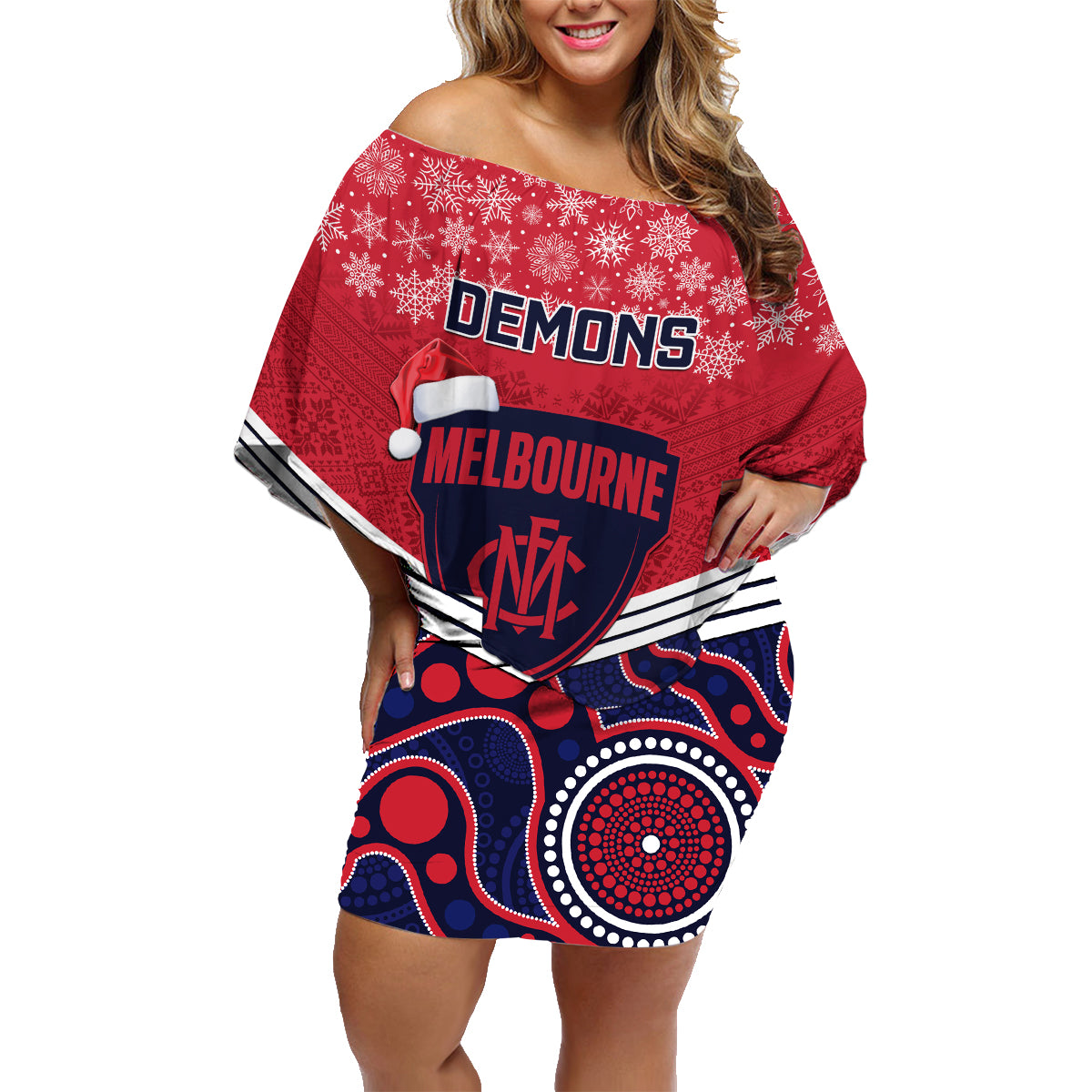 custom-melbourne-football-christmas-family-matching-off-shoulder-short-dress-and-hawaiian-shirt-merry-xmas-2023-mix-aboriginal-art