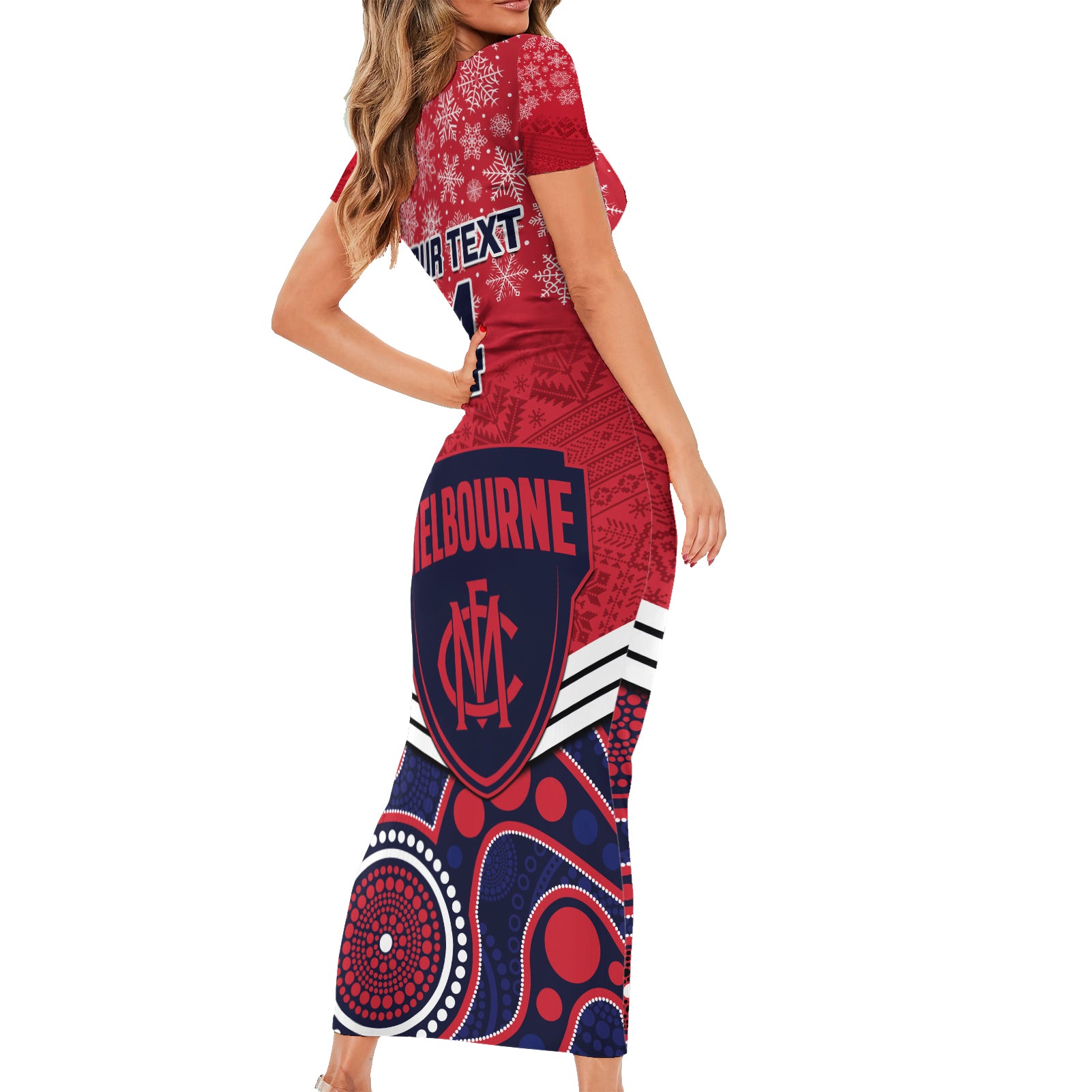 custom-melbourne-football-christmas-family-matching-short-sleeve-bodycon-dress-and-hawaiian-shirt-merry-xmas-2023-mix-aboriginal-art