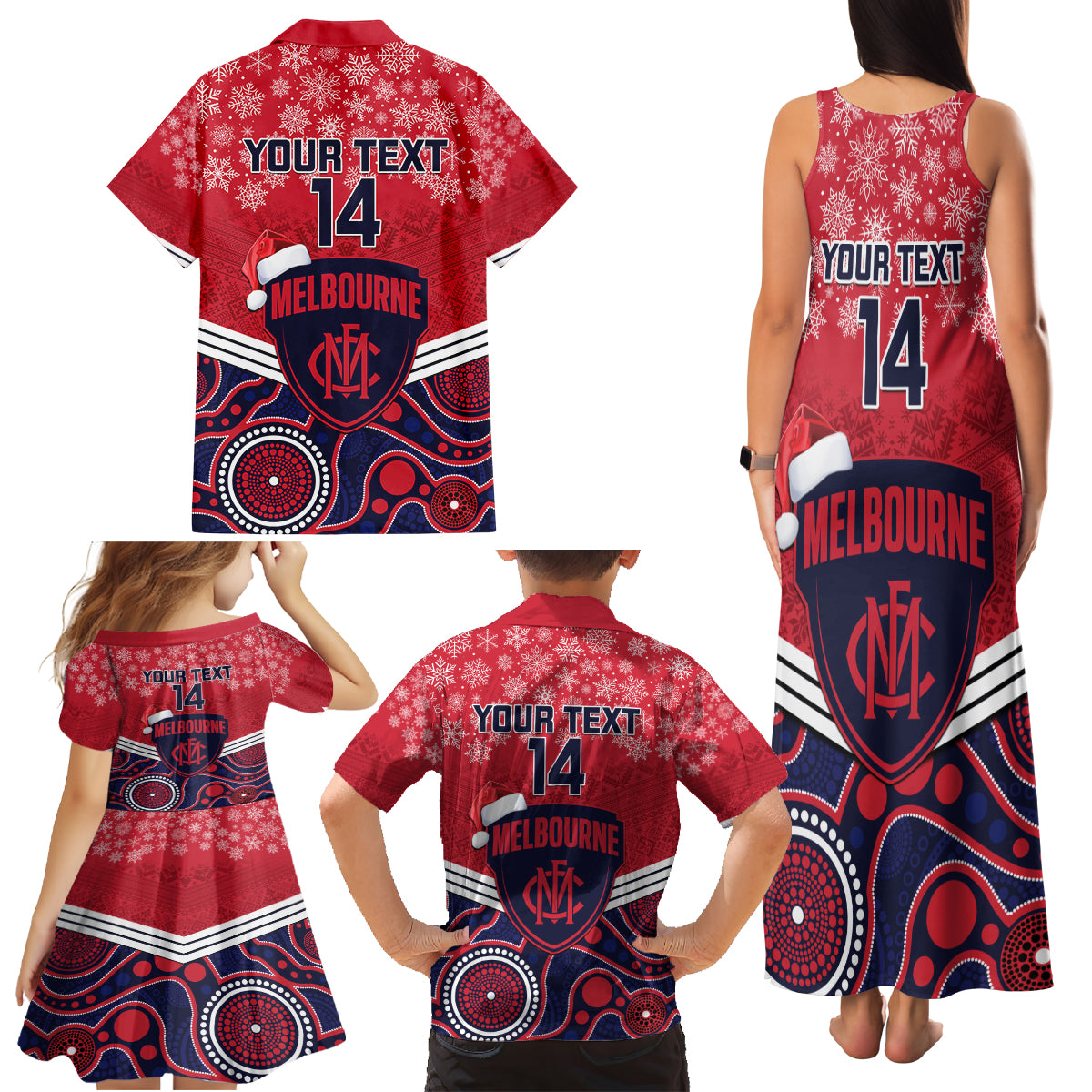 custom-melbourne-football-christmas-family-matching-tank-maxi-dress-and-hawaiian-shirt-merry-xmas-2023-mix-aboriginal-art