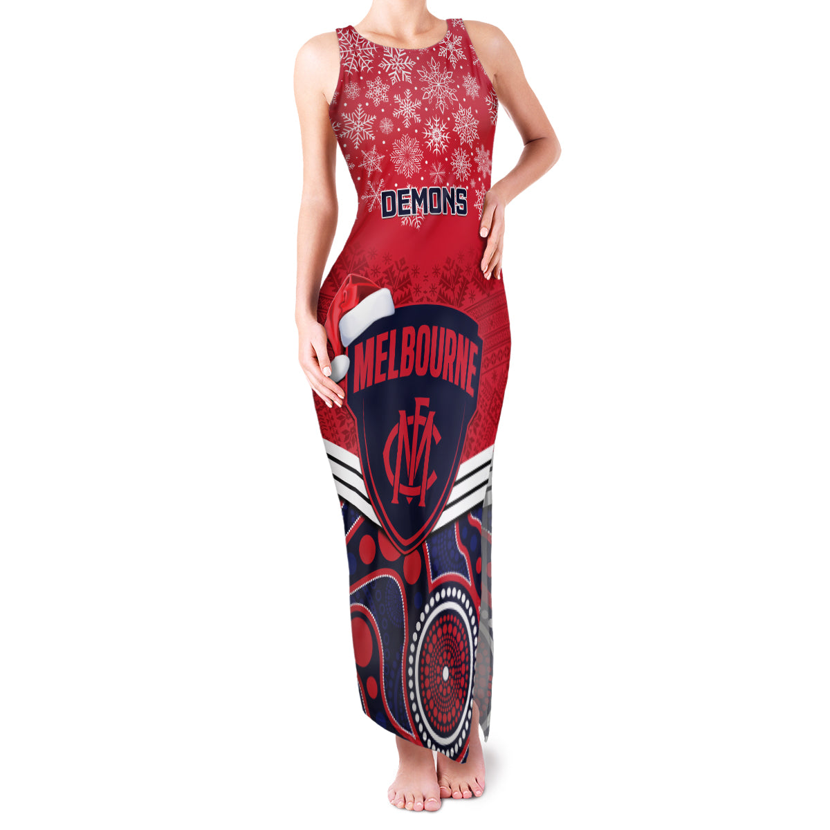 custom-melbourne-football-christmas-family-matching-tank-maxi-dress-and-hawaiian-shirt-merry-xmas-2023-mix-aboriginal-art