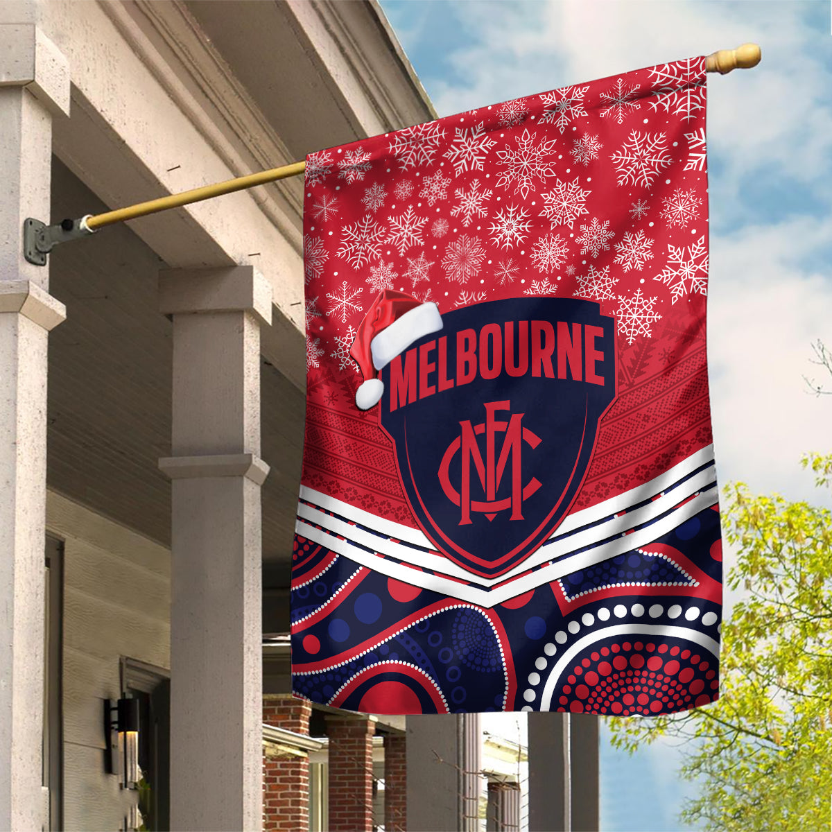 Custom Melbourne Football Christmas Garden Flag Merry Xmas 2023 Mix Aboriginal Art - Vibe Hoodie Shop