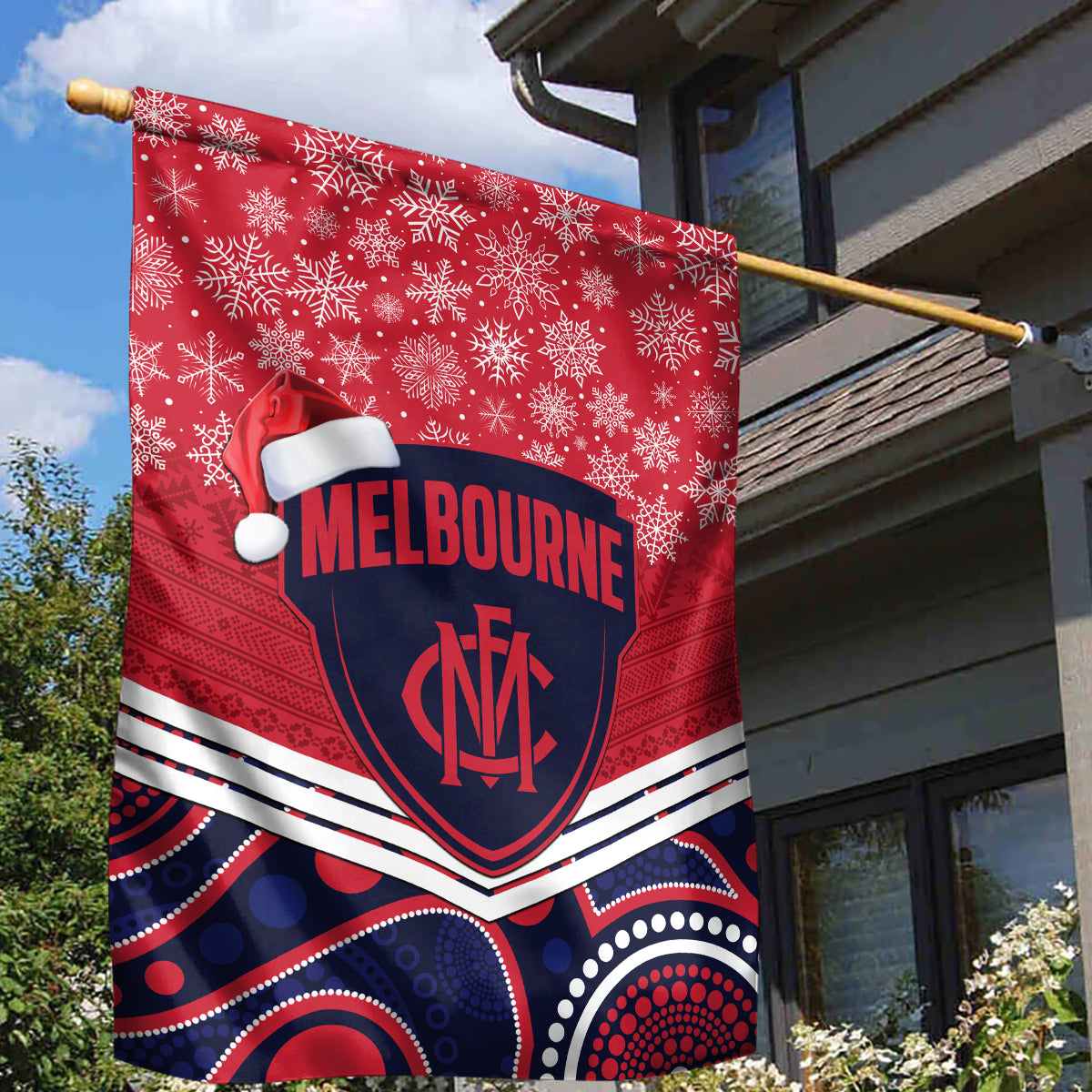 Custom Melbourne Football Christmas Garden Flag Merry Xmas 2023 Mix Aboriginal Art - Vibe Hoodie Shop