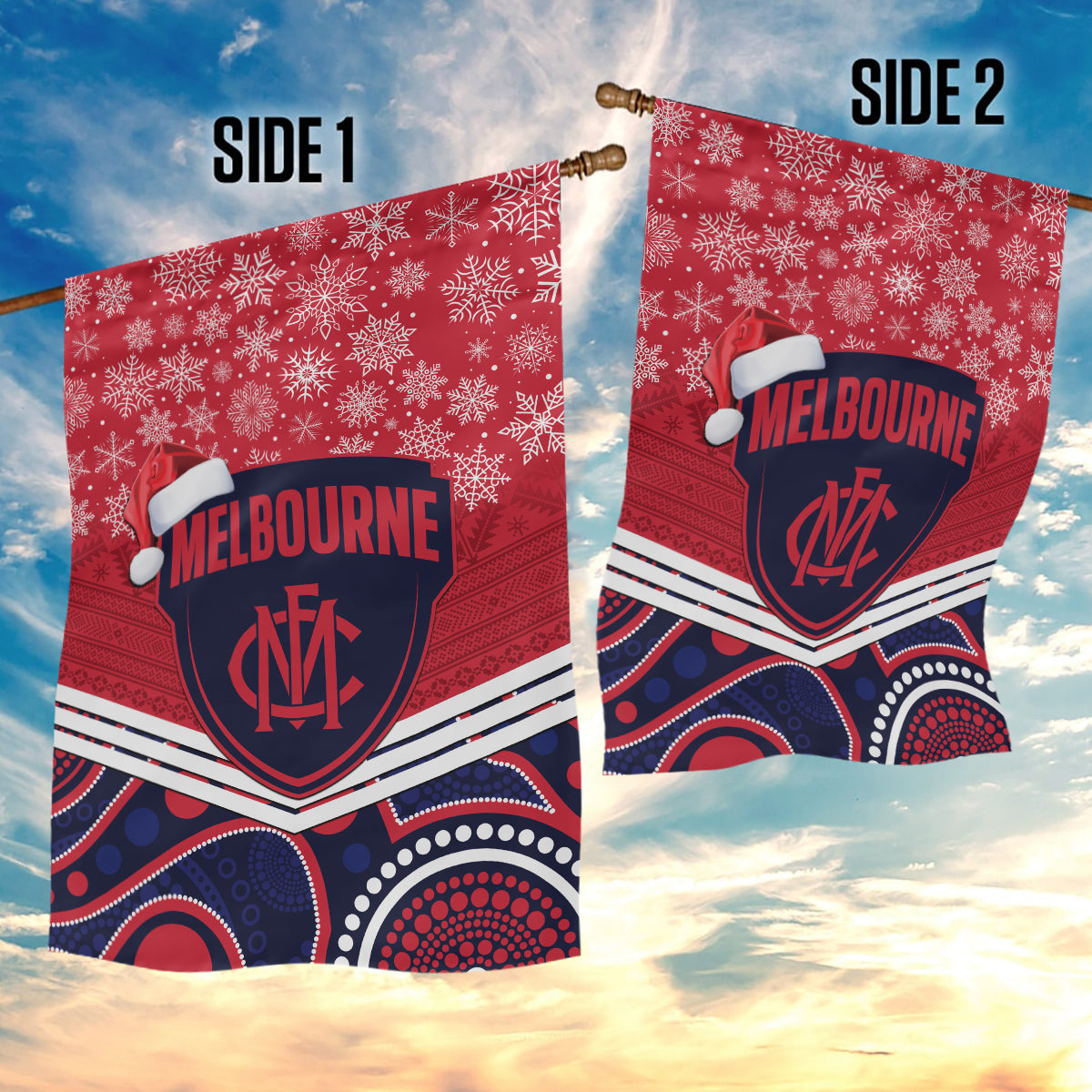 Custom Melbourne Football Christmas Garden Flag Merry Xmas 2023 Mix Aboriginal Art - Vibe Hoodie Shop