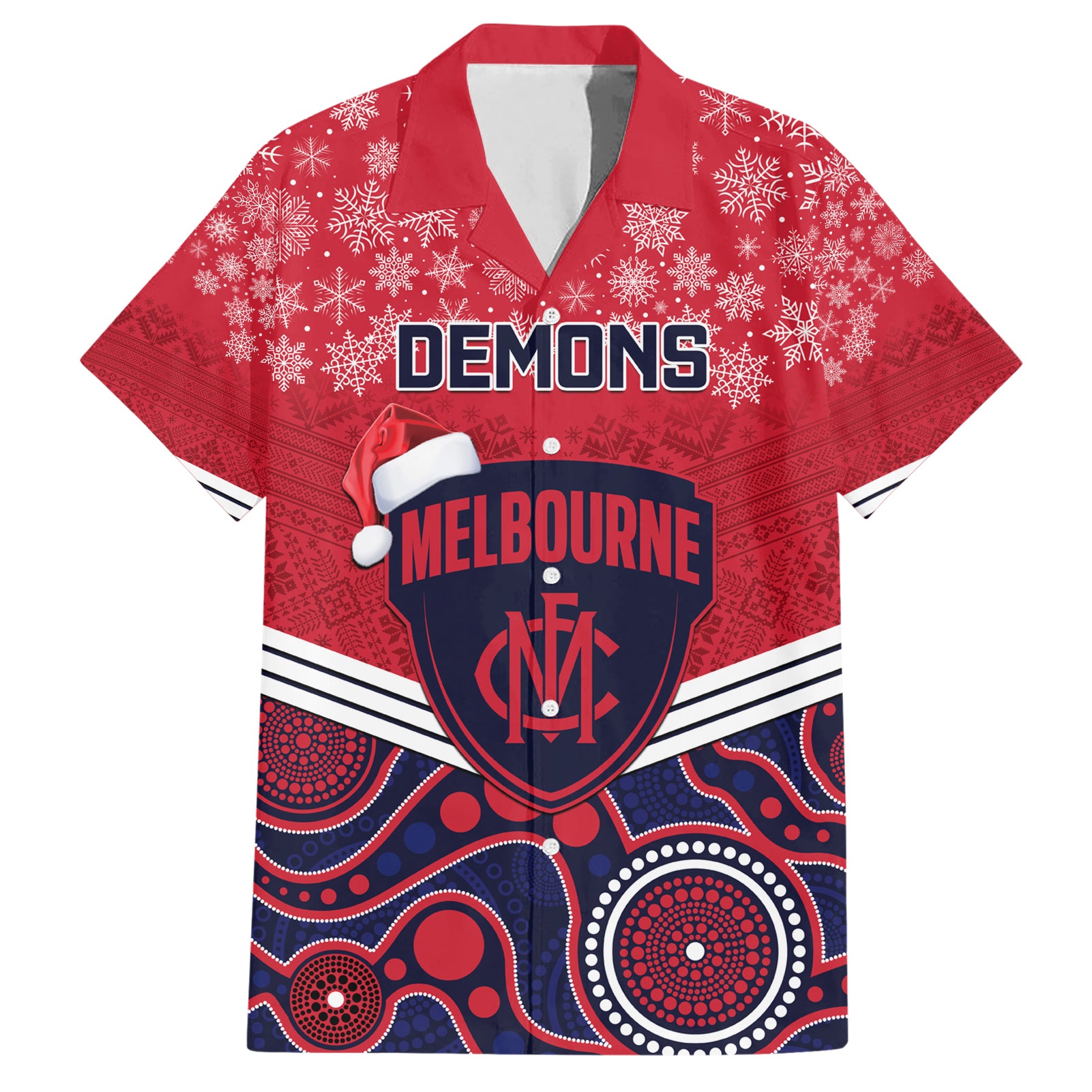 Custom Melbourne Football Christmas Hawaiian Shirt Merry Xmas 2023 Mix Aboriginal Art - Vibe Hoodie Shop