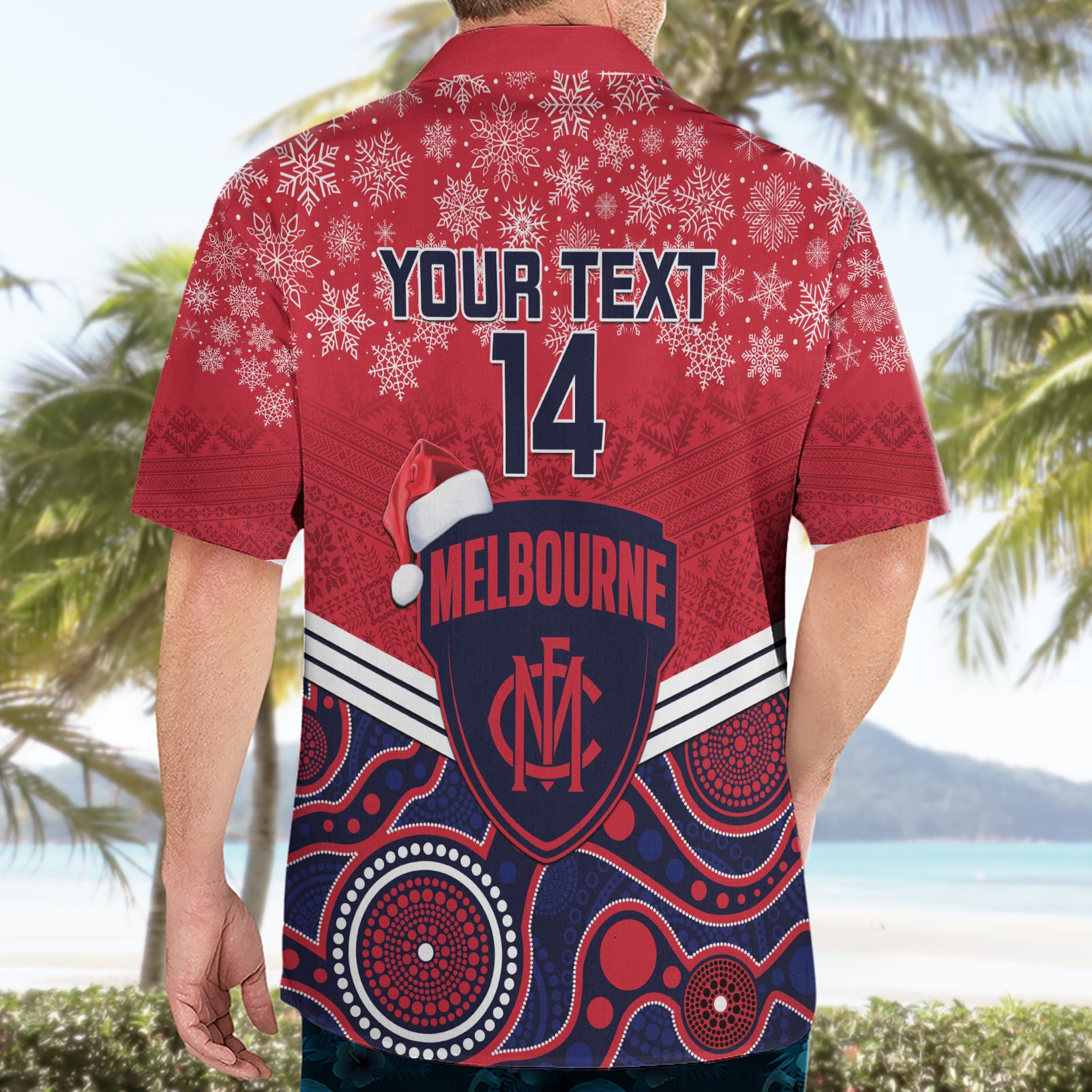 Custom Melbourne Football Christmas Hawaiian Shirt Merry Xmas 2023 Mix Aboriginal Art - Vibe Hoodie Shop