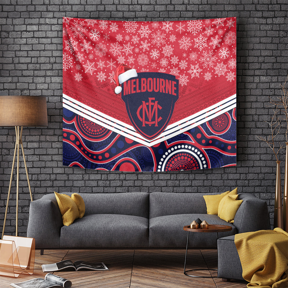 Custom Melbourne Football Christmas Tapestry Merry Xmas 2023 Mix Aboriginal Art - Vibe Hoodie Shop