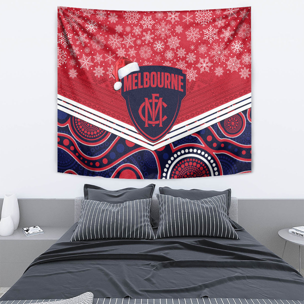 Custom Melbourne Football Christmas Tapestry Merry Xmas 2023 Mix Aboriginal Art - Vibe Hoodie Shop