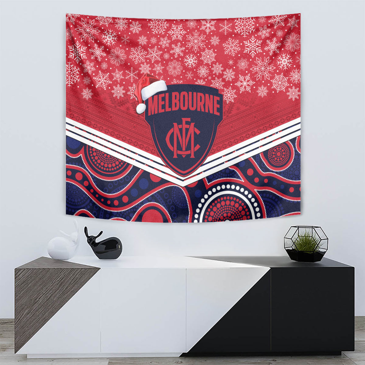 Custom Melbourne Football Christmas Tapestry Merry Xmas 2023 Mix Aboriginal Art - Vibe Hoodie Shop