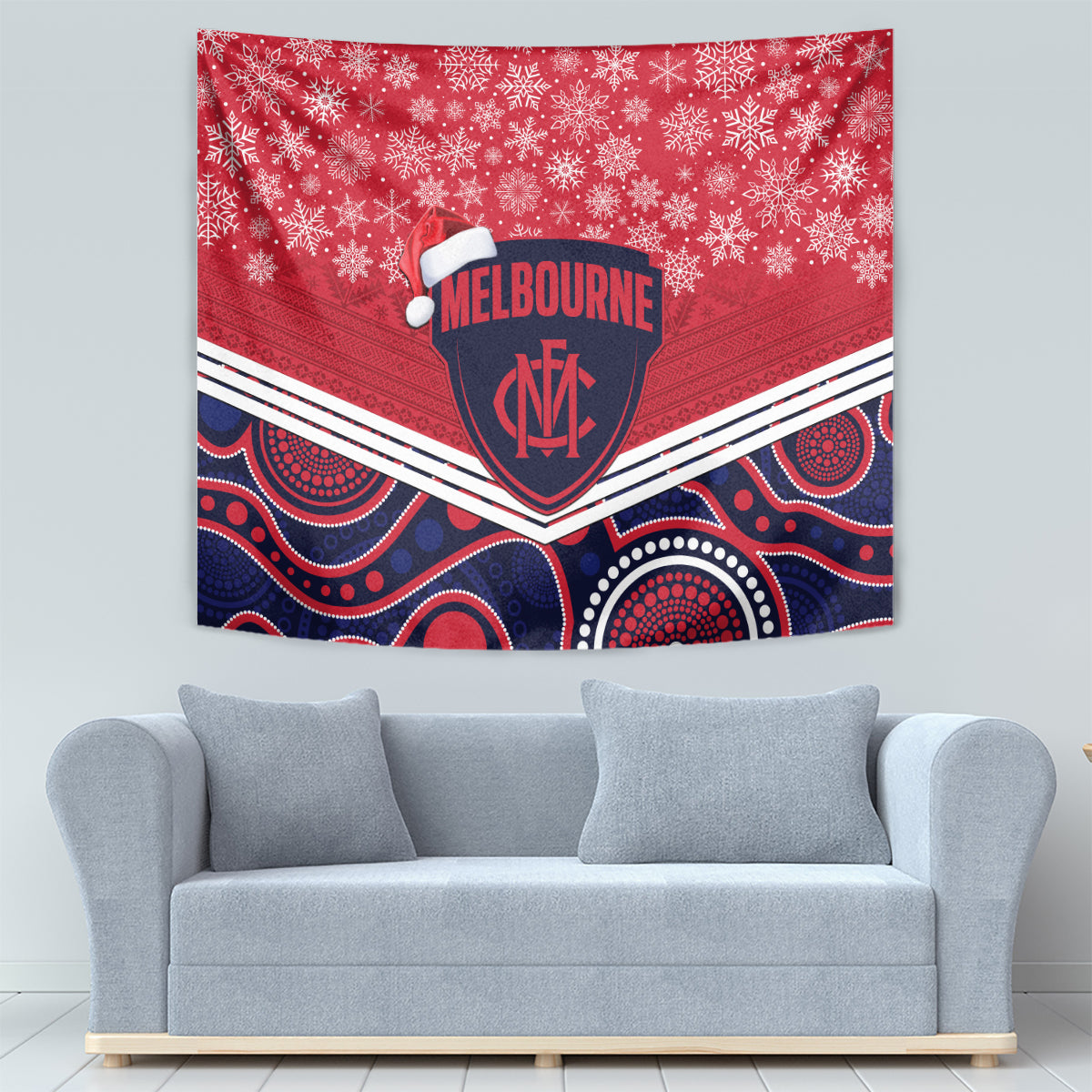 Custom Melbourne Football Christmas Tapestry Merry Xmas 2023 Mix Aboriginal Art - Vibe Hoodie Shop