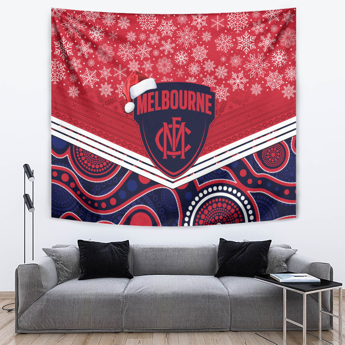 Custom Melbourne Football Christmas Tapestry Merry Xmas 2023 Mix Aboriginal Art - Vibe Hoodie Shop