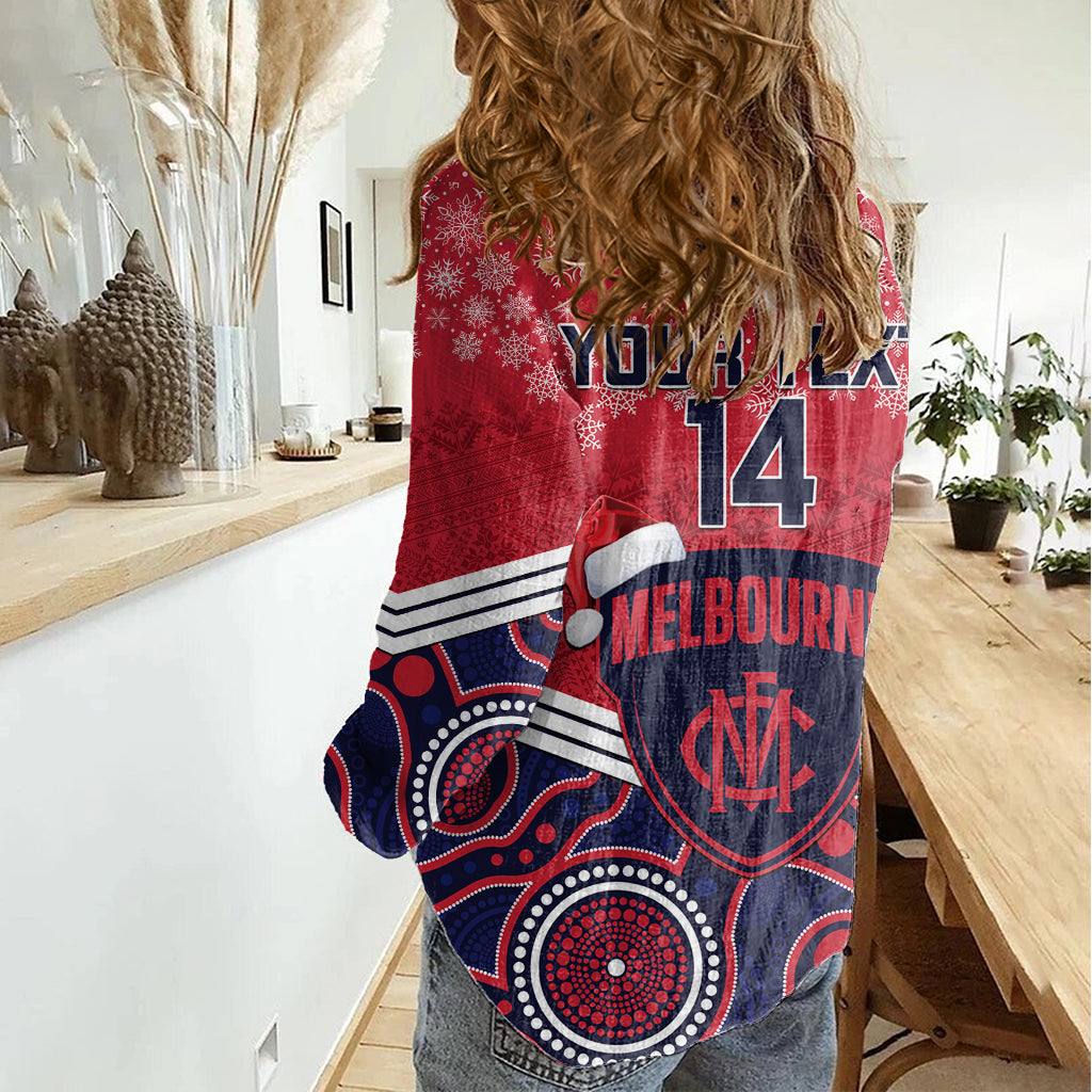 Custom Melbourne Football Christmas Women Casual Shirt Merry Xmas 2023 Mix Aboriginal Art - Vibe Hoodie Shop