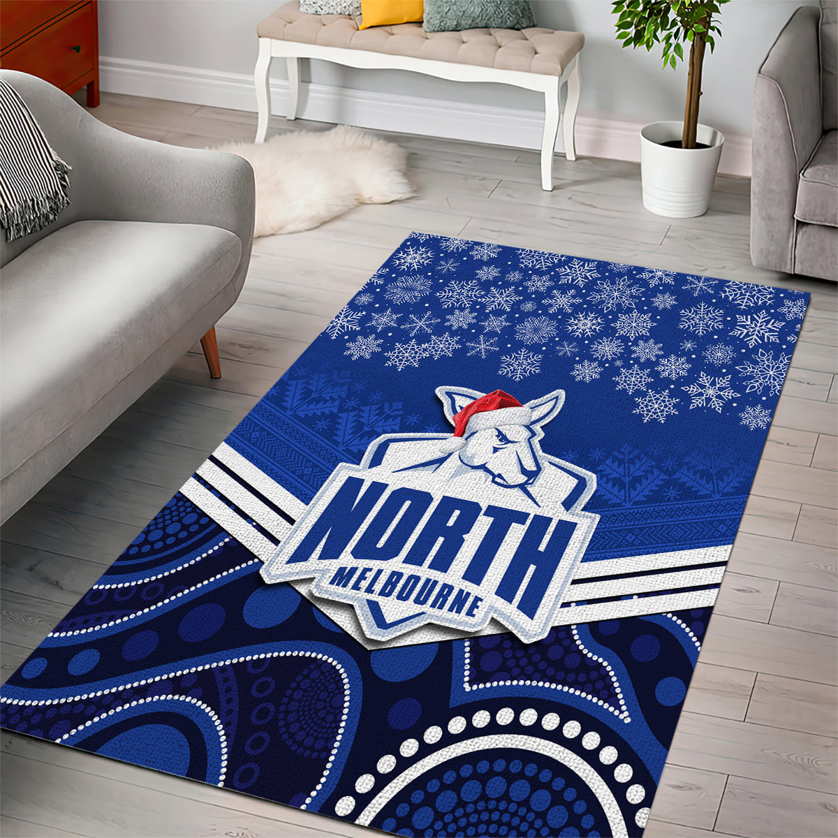 North Melbourne Football Christmas Area Rug Merry Xmas 2023 Mix Aboriginal Art - Vibe Hoodie Shop