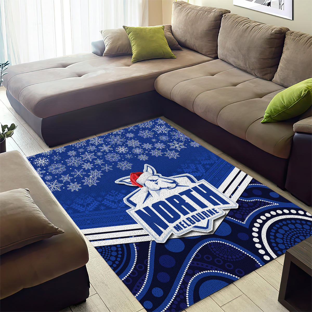 North Melbourne Football Christmas Area Rug Merry Xmas 2023 Mix Aboriginal Art - Vibe Hoodie Shop