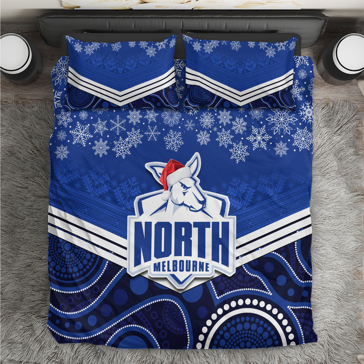 North Melbourne Football Christmas Bedding Set Merry Xmas 2023 Mix Aboriginal Art - Vibe Hoodie Shop