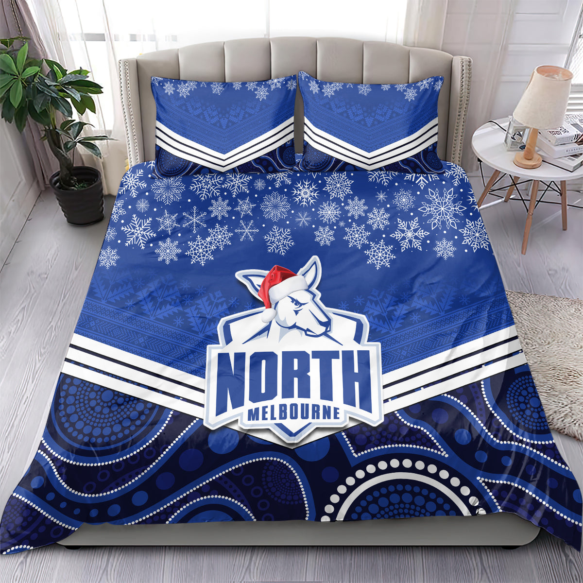 North Melbourne Football Christmas Bedding Set Merry Xmas 2023 Mix Aboriginal Art - Vibe Hoodie Shop