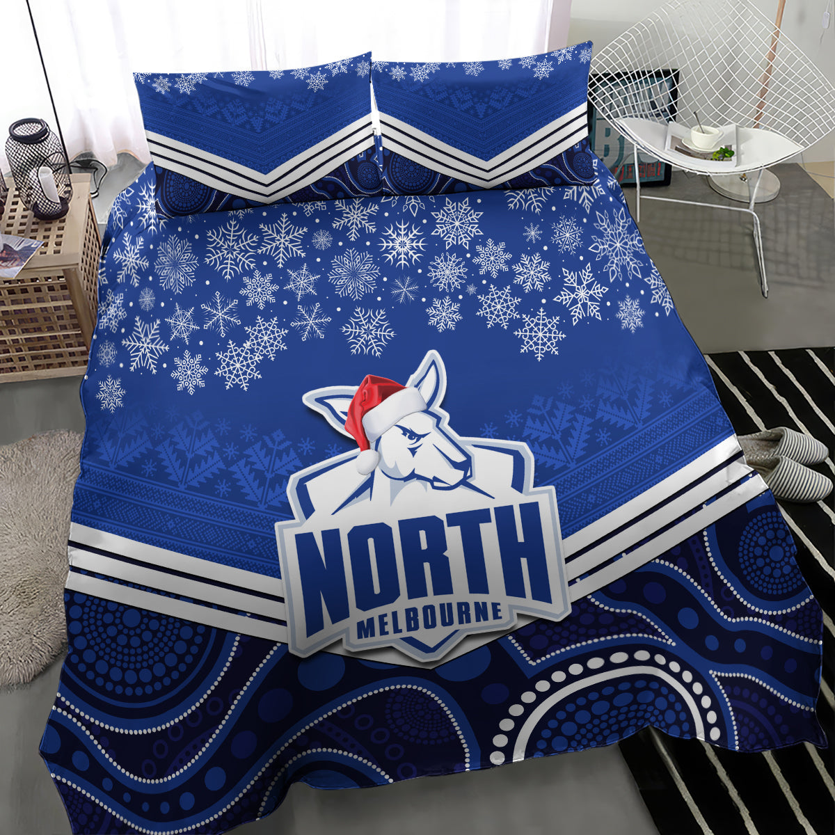 North Melbourne Football Christmas Bedding Set Merry Xmas 2023 Mix Aboriginal Art - Vibe Hoodie Shop