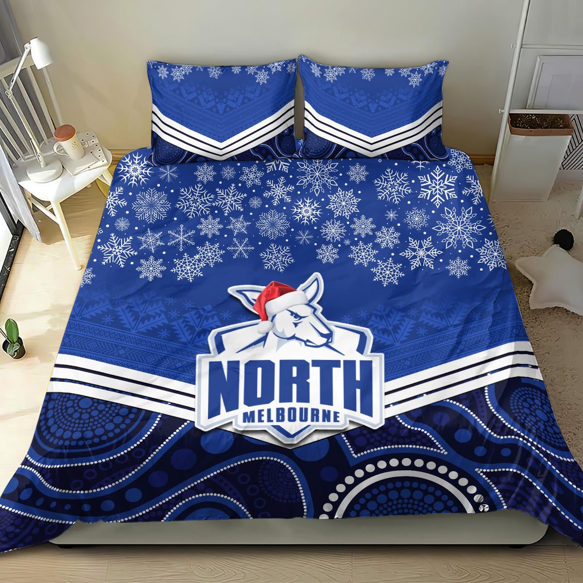 North Melbourne Football Christmas Bedding Set Merry Xmas 2023 Mix Aboriginal Art - Vibe Hoodie Shop
