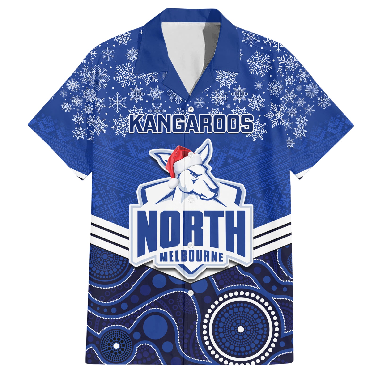 Custom North Melbourne Football Christmas Hawaiian Shirt Merry Xmas 2023 Mix Aboriginal Art - Vibe Hoodie Shop