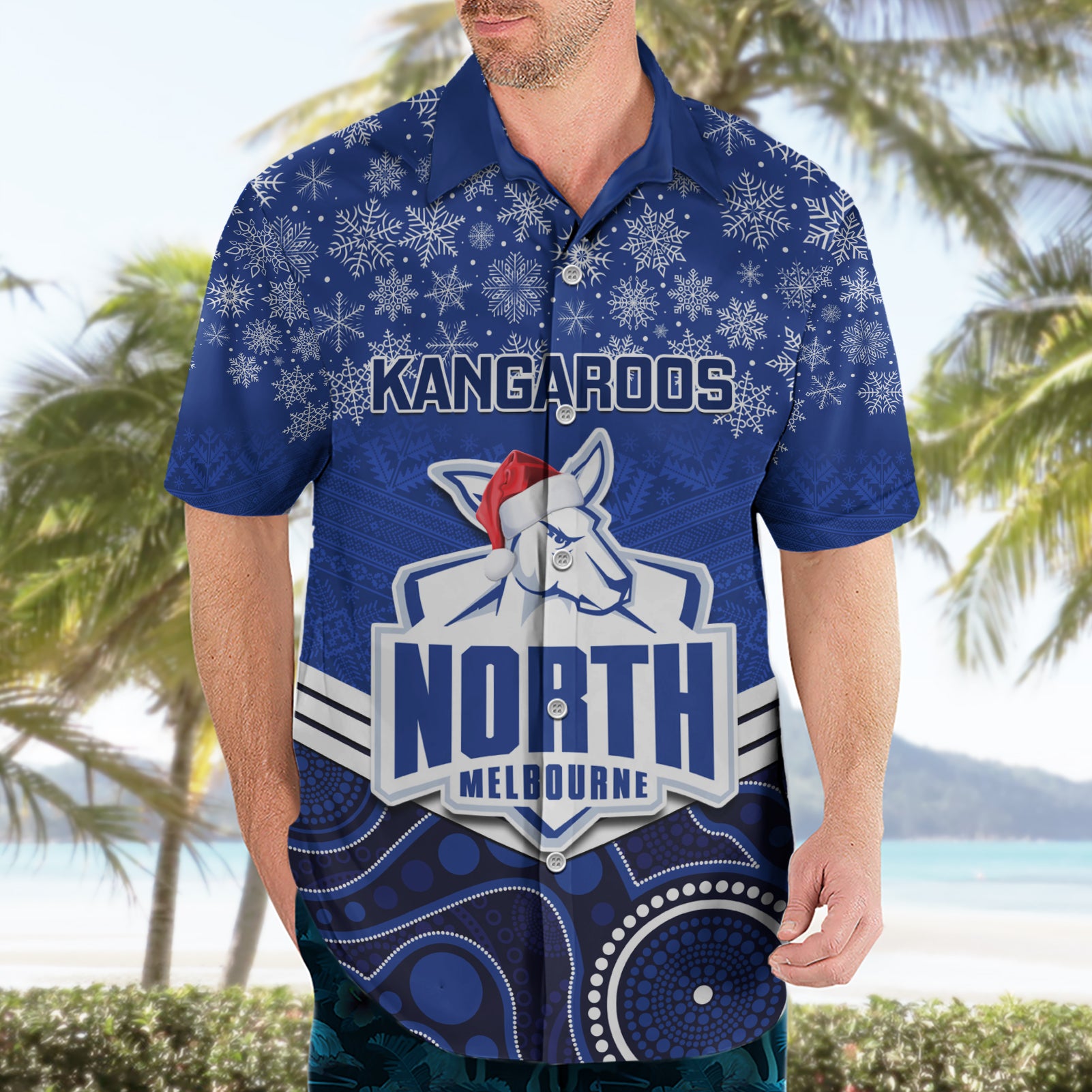 Custom North Melbourne Football Christmas Hawaiian Shirt Merry Xmas 2023 Mix Aboriginal Art - Vibe Hoodie Shop