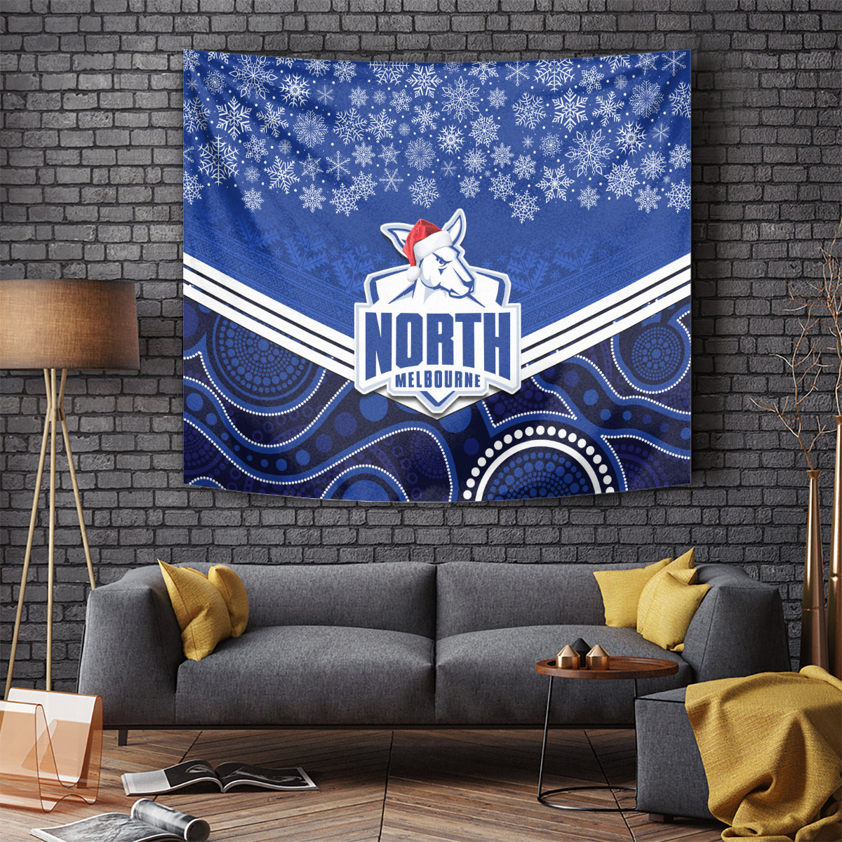 North Melbourne Football Christmas Tapestry Merry Xmas 2023 Mix Aboriginal Art - Vibe Hoodie Shop