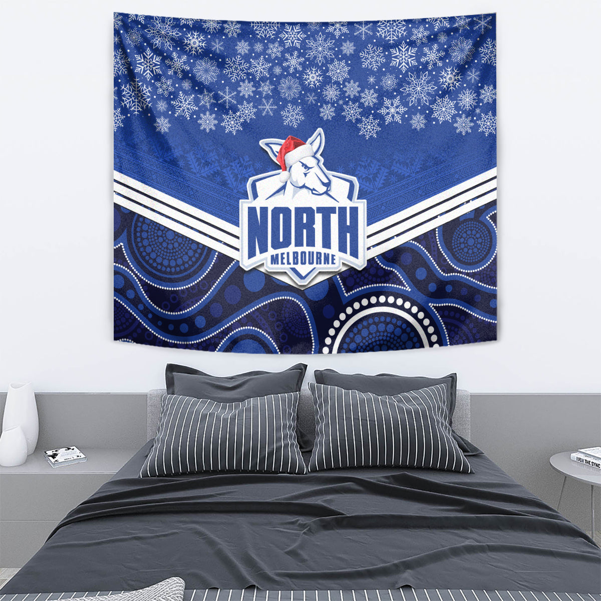 North Melbourne Football Christmas Tapestry Merry Xmas 2023 Mix Aboriginal Art - Vibe Hoodie Shop