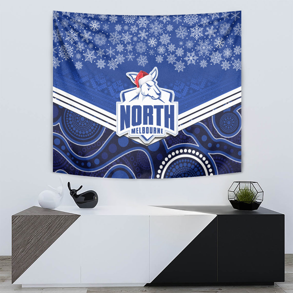 North Melbourne Football Christmas Tapestry Merry Xmas 2023 Mix Aboriginal Art - Vibe Hoodie Shop