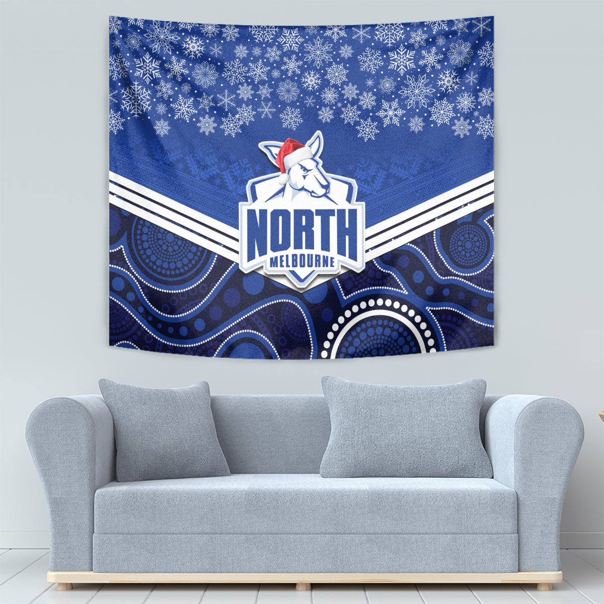 North Melbourne Football Christmas Tapestry Merry Xmas 2023 Mix Aboriginal Art - Vibe Hoodie Shop