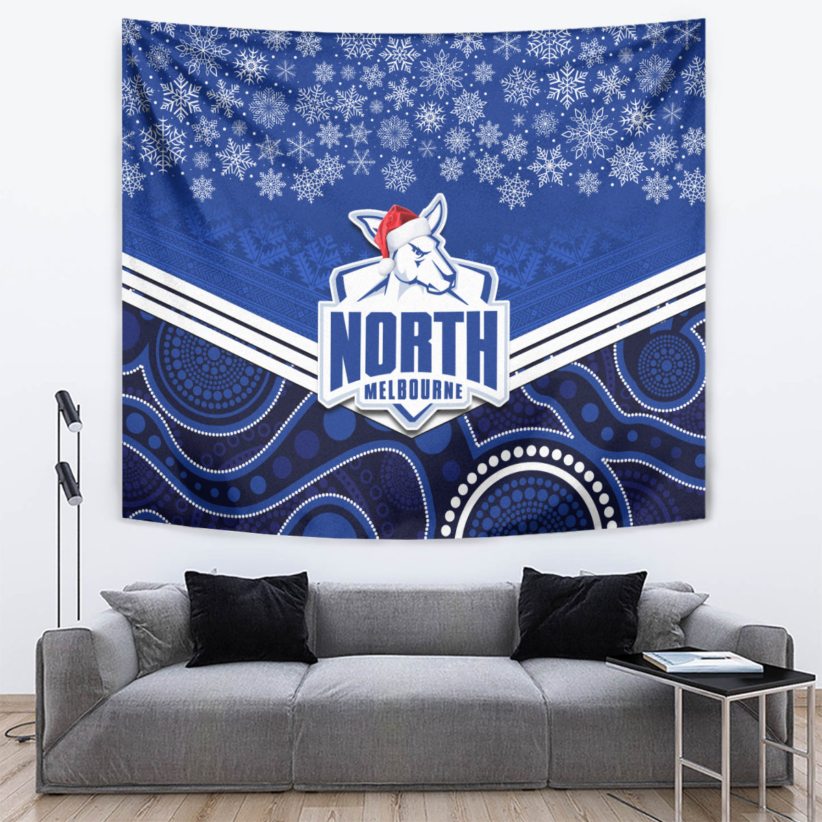 North Melbourne Football Christmas Tapestry Merry Xmas 2023 Mix Aboriginal Art - Vibe Hoodie Shop