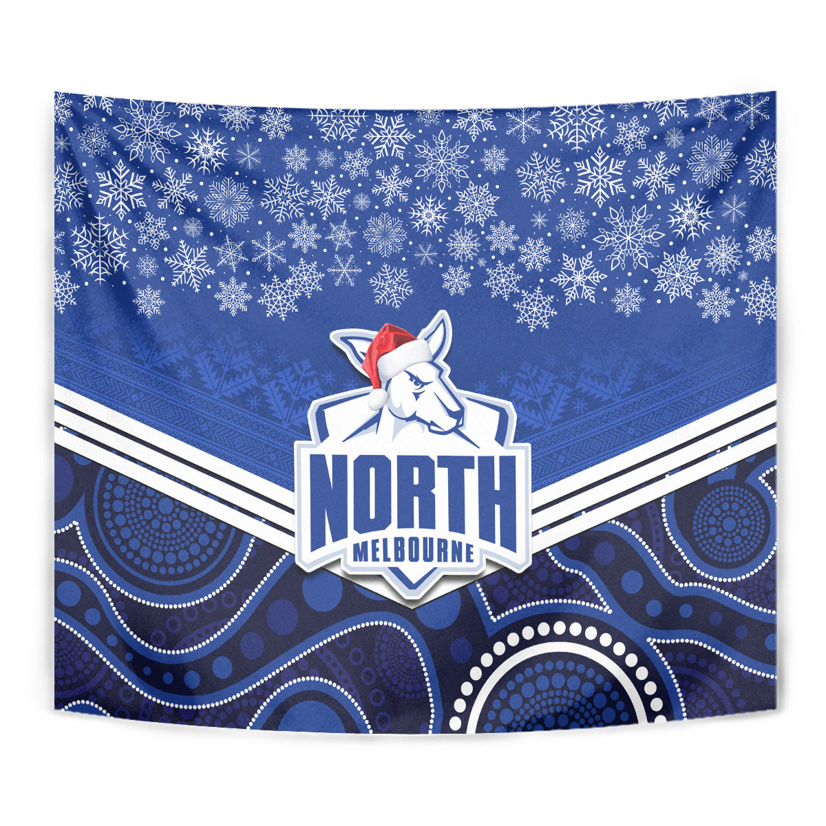 North Melbourne Football Christmas Tapestry Merry Xmas 2023 Mix Aboriginal Art - Vibe Hoodie Shop